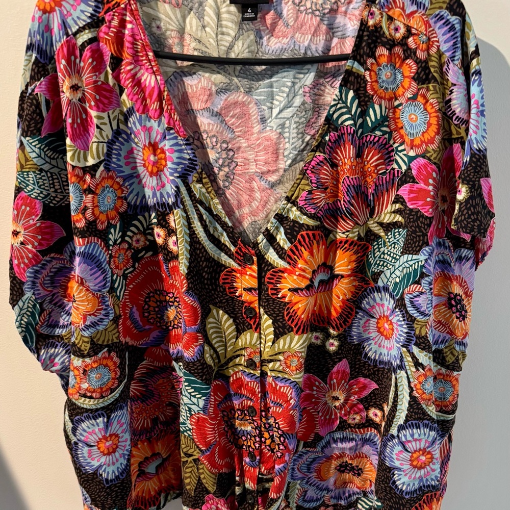 Torrid Red and Orange Floral Relaxed Blouse